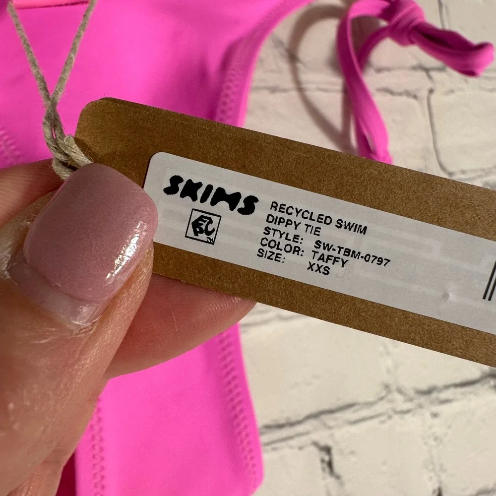 Skims Recycled Swim Dippy Tie Bikini Bottom Taffy Pink SW-TBM-0797 XXS New
